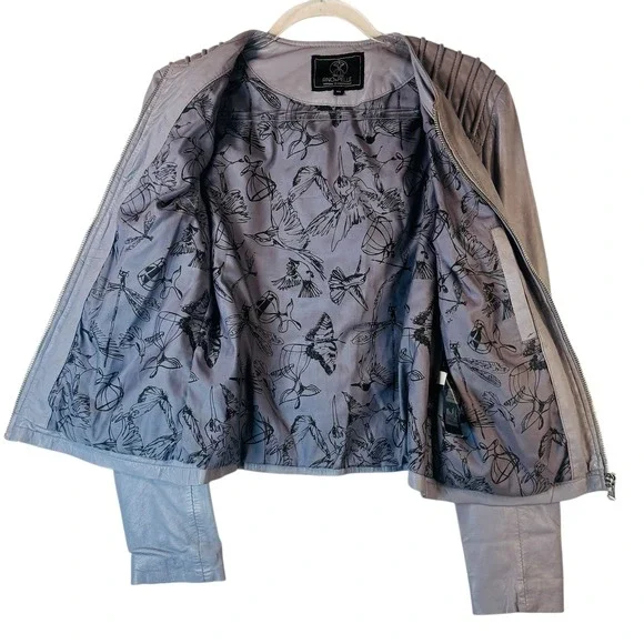 Rino & Pelle Abigail Leather Jacket Women's 40 Lavender Moto Zip‎ Lambskin READ